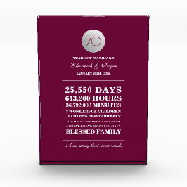 Bloque Para Fotos 70.º Aniversario Personalizado Plaque de Regalo