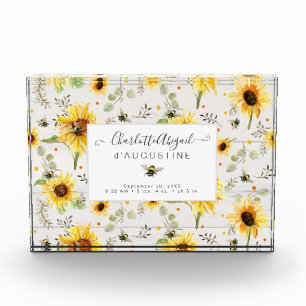 Bloque Para Fotos Abeja girasol Rústica Madera Amarilla Nacida Nacid