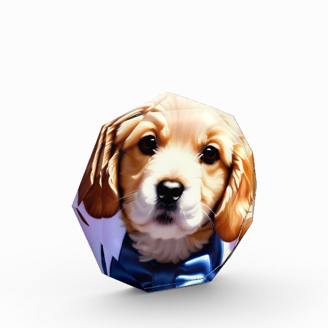 Bloque Para Fotos Adorable Cachorro Fluffy con Azulejos de Bow Azul (Izquierda)