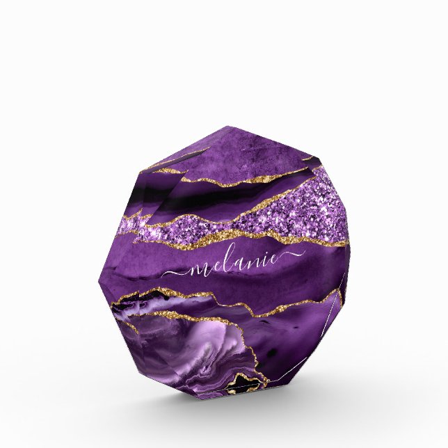 Bloque Para Fotos Agple Violet Gold Purpurina Geode Su Nombre (Izquierda)
