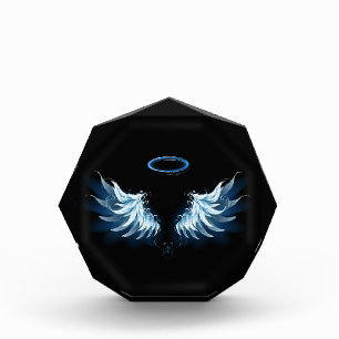 Bloque Para Fotos Alas del Ángel Azul brillante sobre fondo negro