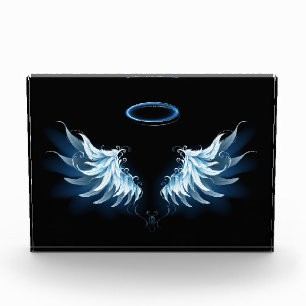 Bloque Para Fotos Alas del Ángel Azul brillante sobre fondo negro