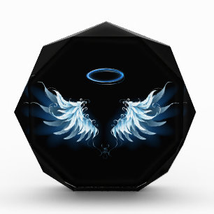 Bloque Para Fotos Alas del Ángel Azul brillante sobre fondo negro