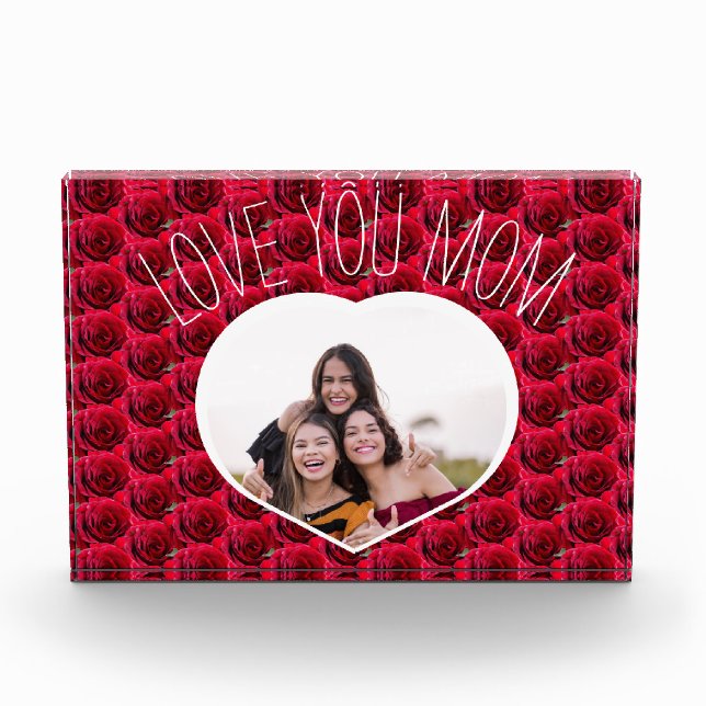 Bloque Para Fotos AMO A USTED MOM Red Rose Floral Heart Photo (Anverso)
