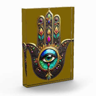 Bloque Para Fotos Amuleto Hamsa Dorado Marrón Colorido Ojo Tercero A