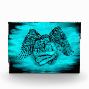 Bloque Para Fotos Ángel Eros en el amor, diseño negro y verde