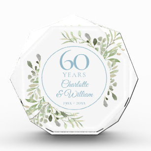 Bloque Para Fotos Aniversario número 60 Acuarela floral verde