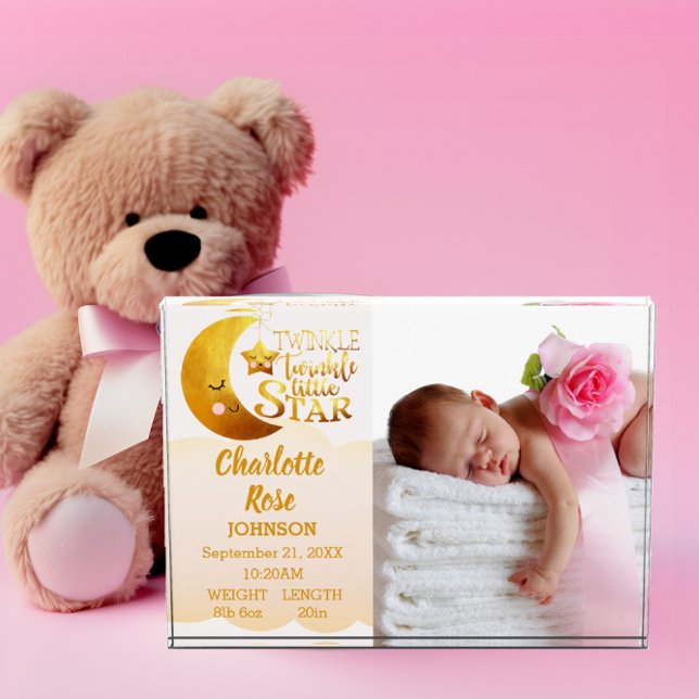 Bloque Para Fotos Anuncio de nacimiento rosado de estrella pequeña T (Subido por el creador)