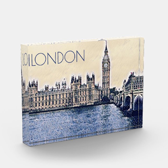 Bloque Para Fotos Arte de Big Ben London Watercolor (Izquierda)