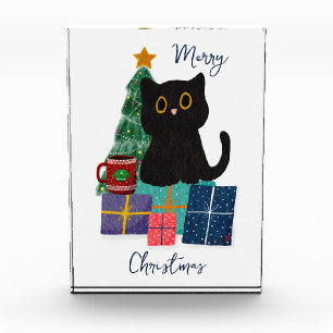 Bloque Para Fotos Arte de café de gato negro lindo navideño festivo