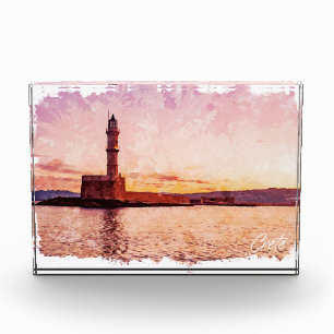 Bloque Para Fotos Arte de puesta de sol al óleo de Creta Grecia