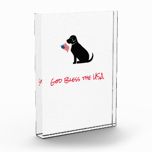 Bloque Para Fotos Bandera estadounidense Black Lab Perro Dios bendig