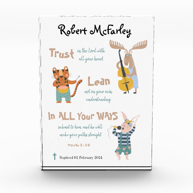 Bloque Para Fotos Baptism Boy Cute Animales Musicales Con Verso De B (Anverso)