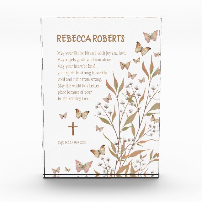 Bloque Para Fotos Baptismo Chica Mariposas acuarelas y flores (Anverso)