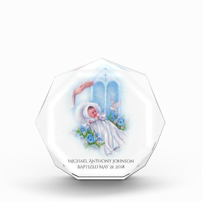 Bloque Para Fotos Baptismo Niño Niño Cruz de Flores Azules (Anverso)