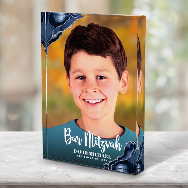 Bloque Para Fotos Bar Mitzvah escritura moderna Marina Agate azul Ke (Subido por el creador)