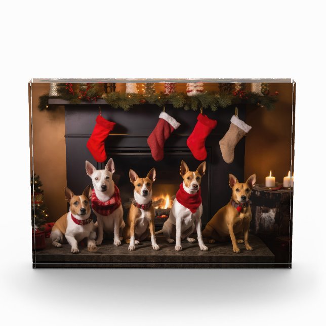 Bloque Para Fotos Basenji por los Navidades de la chimenea (Anverso)