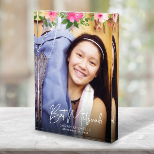 Bloque Para Fotos Bat Mitzvah Watercolor Floral Moda Script Keepsake