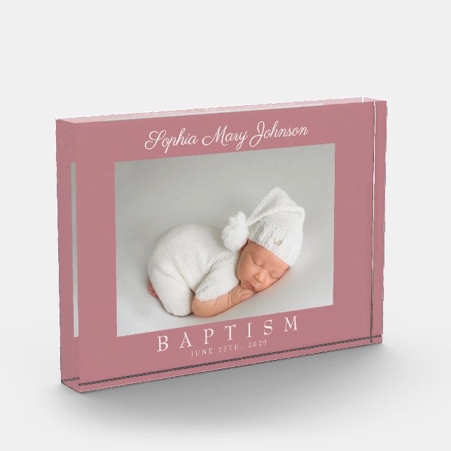 Bloque Para Fotos Bautismo moderno de escritura rosada (Izquierda)