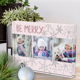 Bloque Para Fotos Be Merry Pink and Silver Snowflakes Holiday Collag