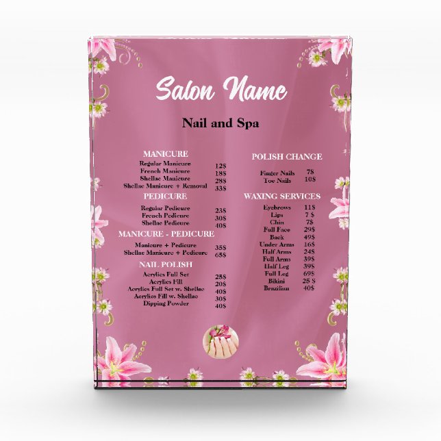 Bloque Para Fotos Beauty Nail Salon Price List (Anverso)