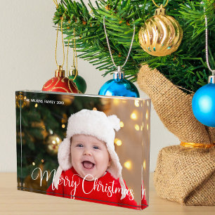 Bloque Para Fotos Bebé con guión blanco personalizado de Feliz Navid