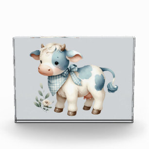 Bloque Para Fotos Bebé de Gingham Azul Vaquero Pastel Estética de Gr
