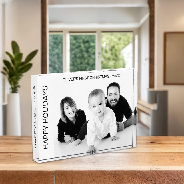 Bloque Para Fotos Bebé primera Navidad negro y blanco (Modern Babys First Christmas Photo Block by MINTIC DESIGN STUDIO)