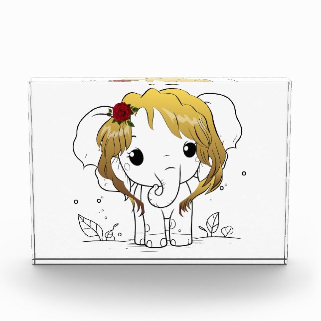 Bloque Para Fotos Bella elefante bebé hembra con pelo amarillo (Anverso)