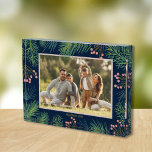 Bloque Para Fotos Berries Evergreens Christmas Custom Navy Blue<br><div class="desc">Pines branches,  greenery and berries on a navy blue background surround your favorite photo on this acrylic photo block. Great as a gift or to display your favorite photo in your own home.</div>