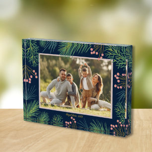 Bloque Para Fotos Berries Evergreens Christmas Custom Navy Blue