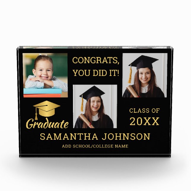 Bloque Para Fotos Black And Gold Congrats Grad 2025 3 Image Collage (Anverso)