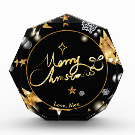 Bloque Para Fotos Black Gold Stars Metallic Merry Christmas