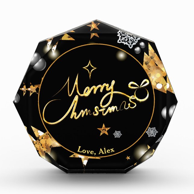 Bloque Para Fotos Black Gold Stars Metallic Merry Christmas (Anverso)