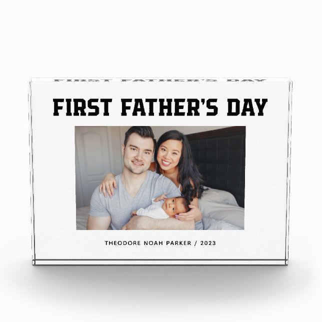 Bloque Para Fotos Blanco y negro | Modern Script First Father's Day (Anverso)