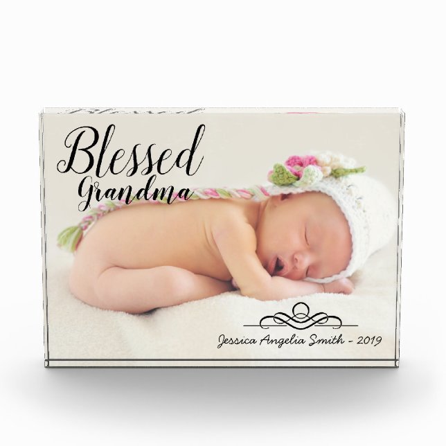 Bloque Para Fotos Blessed Grandma Elegant Script One Photo Option (Anverso)