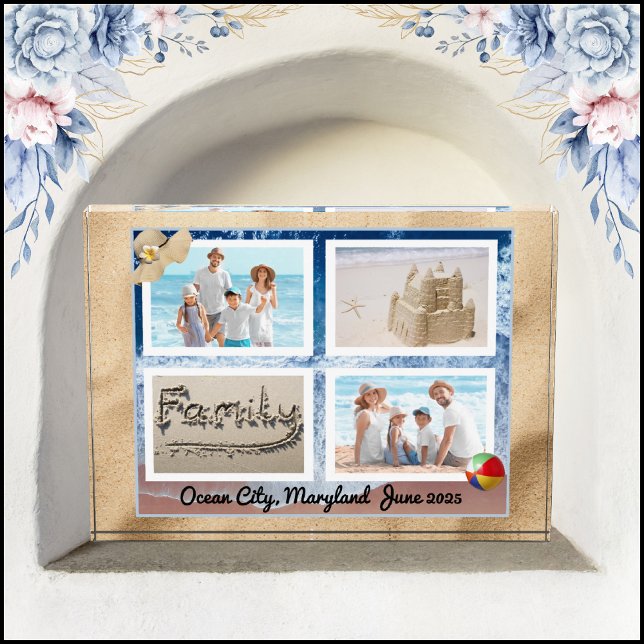 Bloque Para Fotos Bloqueo fotográfico de vacaciones en playa familia (Family Beach Vacation Photo Block Keepsake)