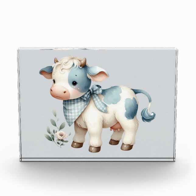 Bloque Para Fotos Blue Gingham Baby Cow Pastel Farm Aesthetic (Anverso)