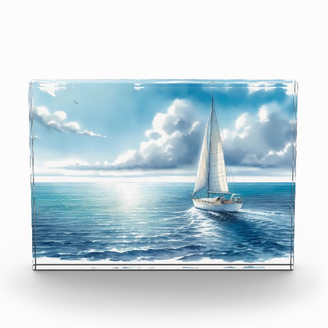Bloque Para Fotos Blue Horizon Solitary Sailboat (Anverso)