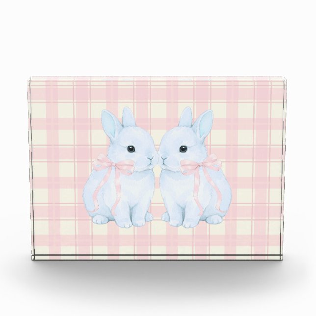 Bloque Para Fotos Blue Marshmallow Bunny Rabbits Easter Acrylic Art (Anverso)