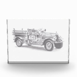 Bloque Para Fotos boceto de lápiz de camión de bomberos antiguo dibu