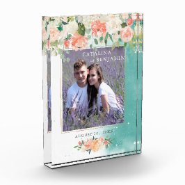 Bloque Para Fotos Boda floral rosa de color de agua geométrica Rubor