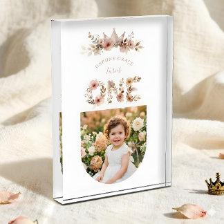 Bloque Para Fotos Boho Floral One Word Pink First Birthday 