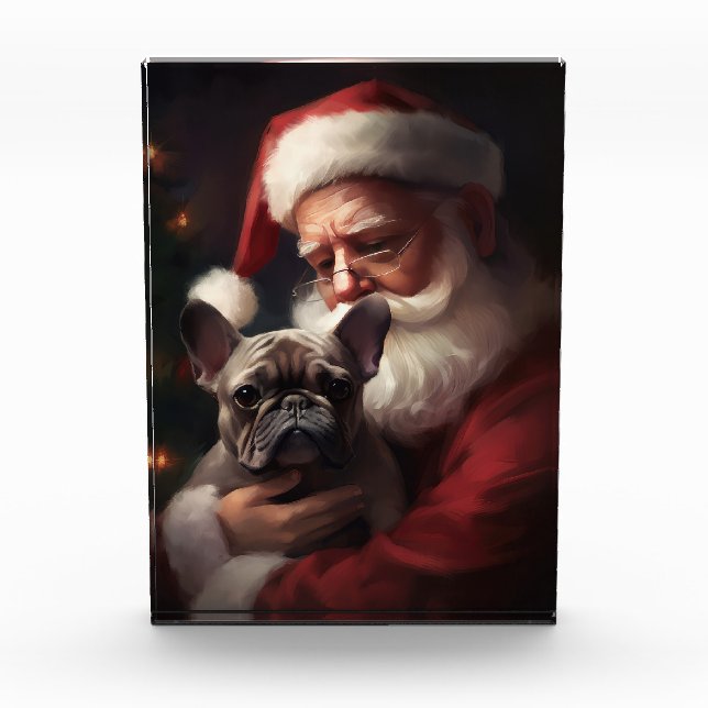 Bloque Para Fotos Bulldog francés con Navidades festivos de Santa Cl (Anverso)