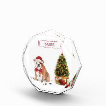 Bulldog inglés Navidades graciosos perro con árbol