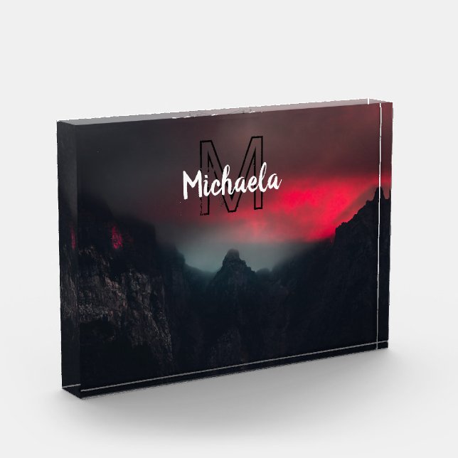 Bloque Para Fotos Burning clouds, fog and mountains monogram in sky (Izquierda)