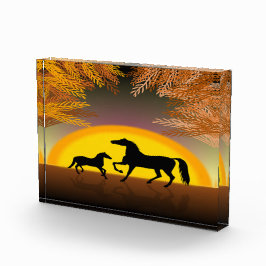 Bloque Para Fotos caballos al atardecer