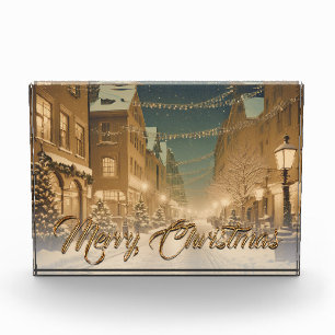 Bloque Para Fotos Calles navideñas cubiertas de nieve en el centro d