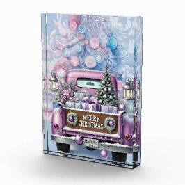 Bloque Para Fotos Camión púrpura pálido ventilado Feliz Navidad