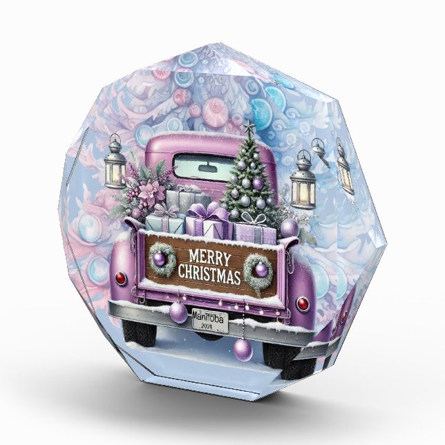 Bloque Para Fotos Camión púrpura pálido ventilado Feliz Navidad (Derecha)